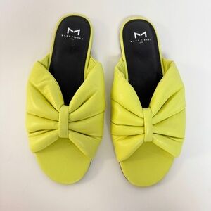 New Marc Fisher Olita Lemon Yellow Puffy Slides Bow Knotted Slip On Sandals US 9